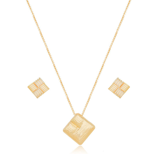 Conjunto de losango com zircônias banhado a ouro 18k - Biju & Cia.
