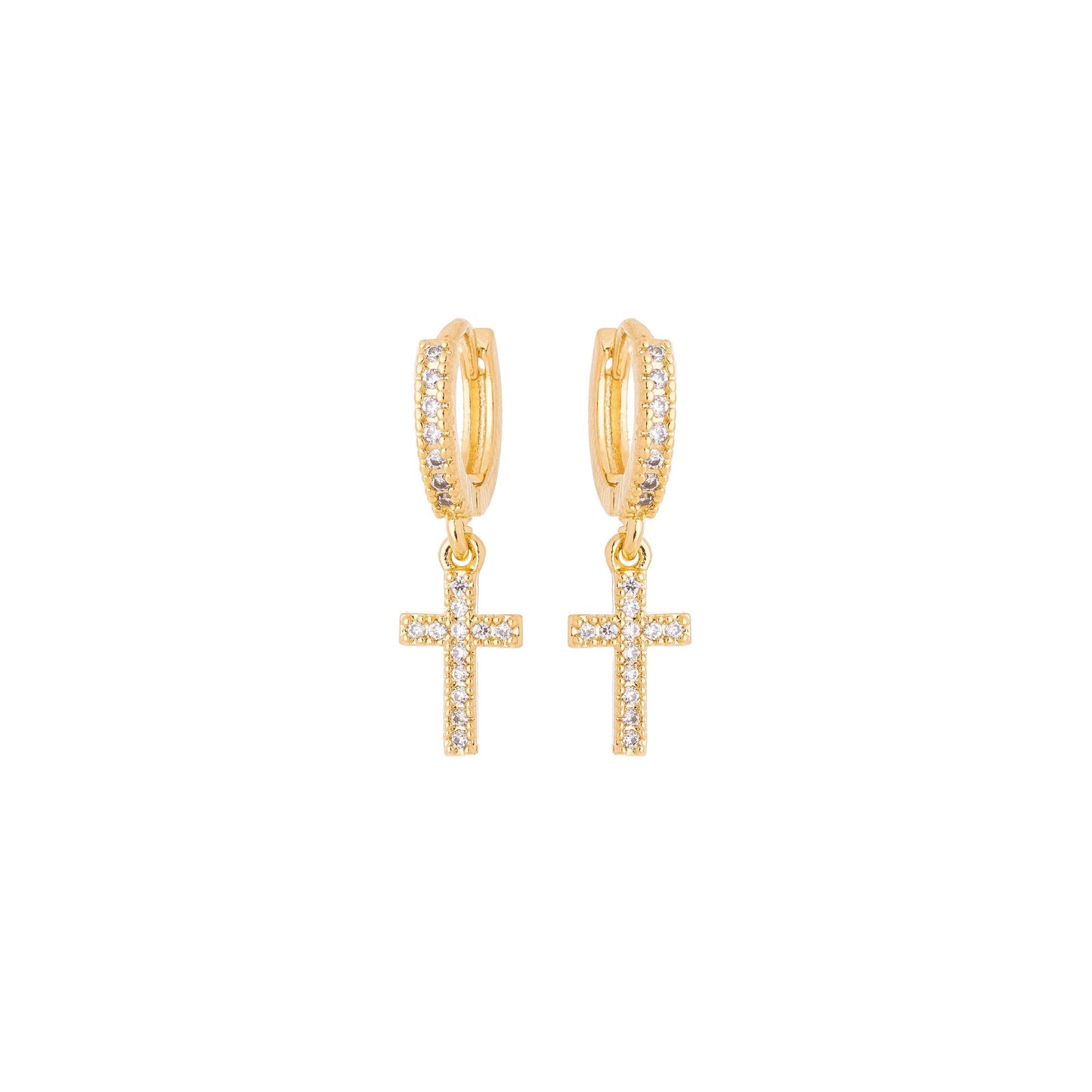 Argola com cruz e zircônias banhada a ouro 18k - Biju & Cia.