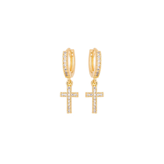 Argola com cruz e zircônias banhada a ouro 18k - Biju & Cia.