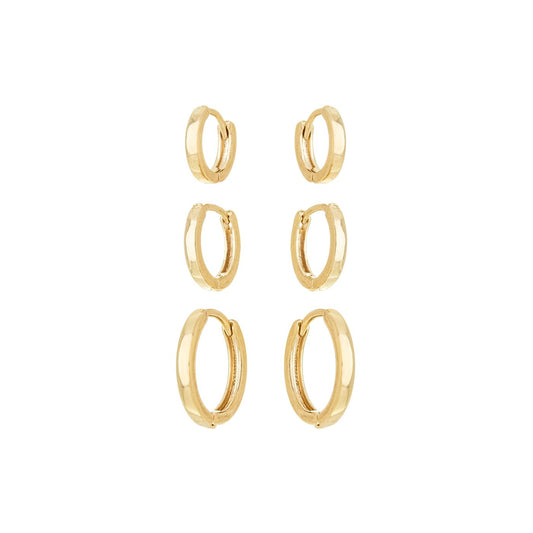 Trio de argolas articuladas banhado a ouro 18k - Biju & Cia.