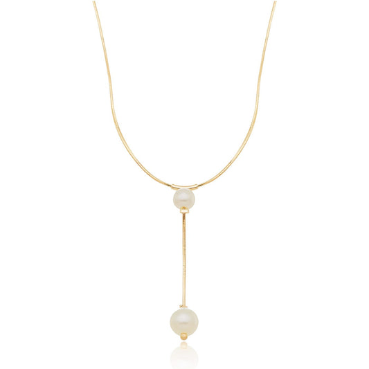 Colar gravata com pérola banhado a ouro 18k - Biju & Cia.