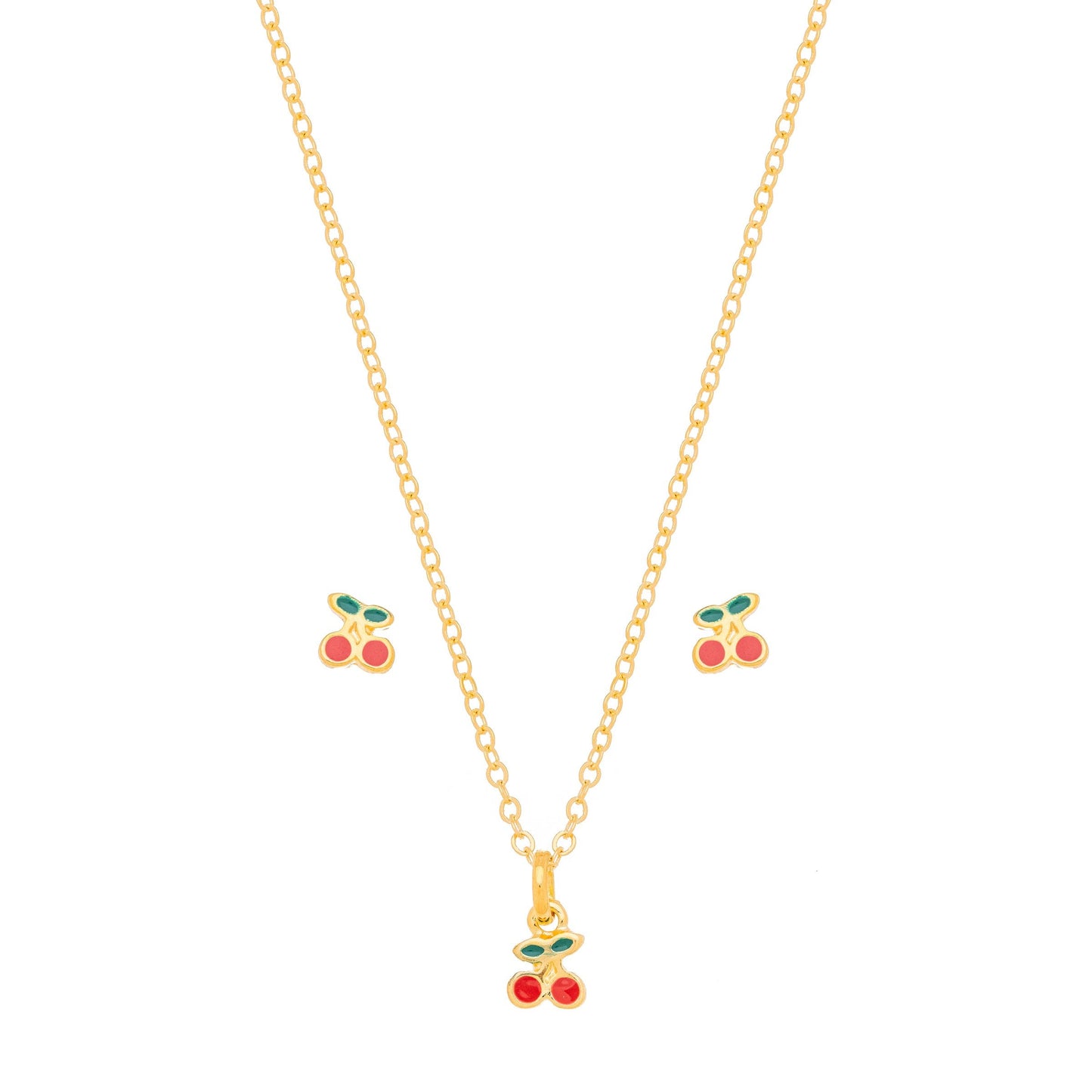 Conjunto cereja com resina banhado a ouro 18k - Biju & Cia.