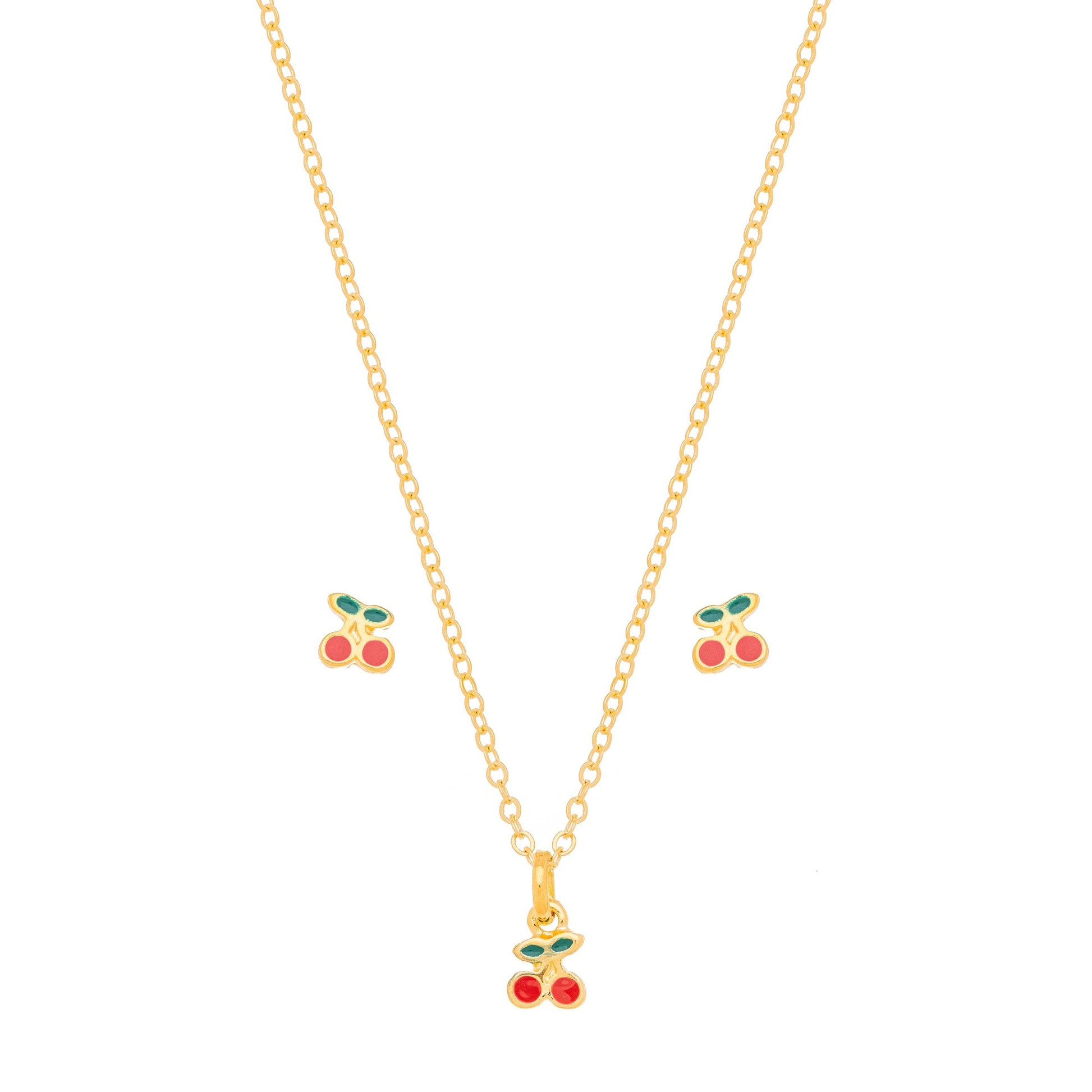 Conjunto cereja com resina banhado a ouro 18k - Biju & Cia.