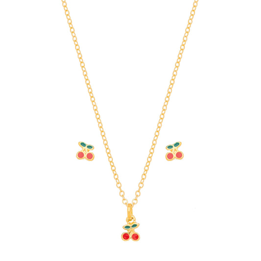 Conjunto cereja com resina banhado a ouro 18k - Biju & Cia.