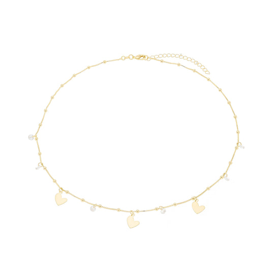 Choker de corações, bolinhas e zircônias banhada a ouro 18k - Biju & Cia.