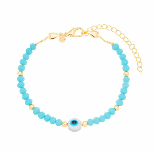 Pulseira olho grego com cristais banhada a ouro 18k