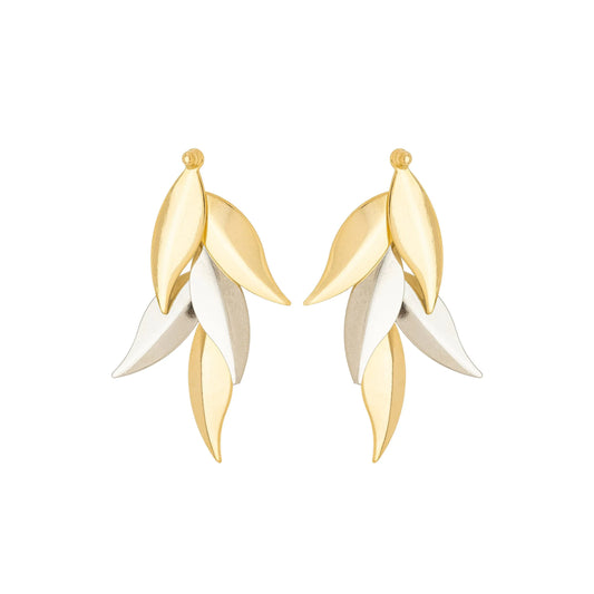 Brinco de folha com duas cores banhado a ouro 18k e banhado a prata 925 - Biju & Cia.