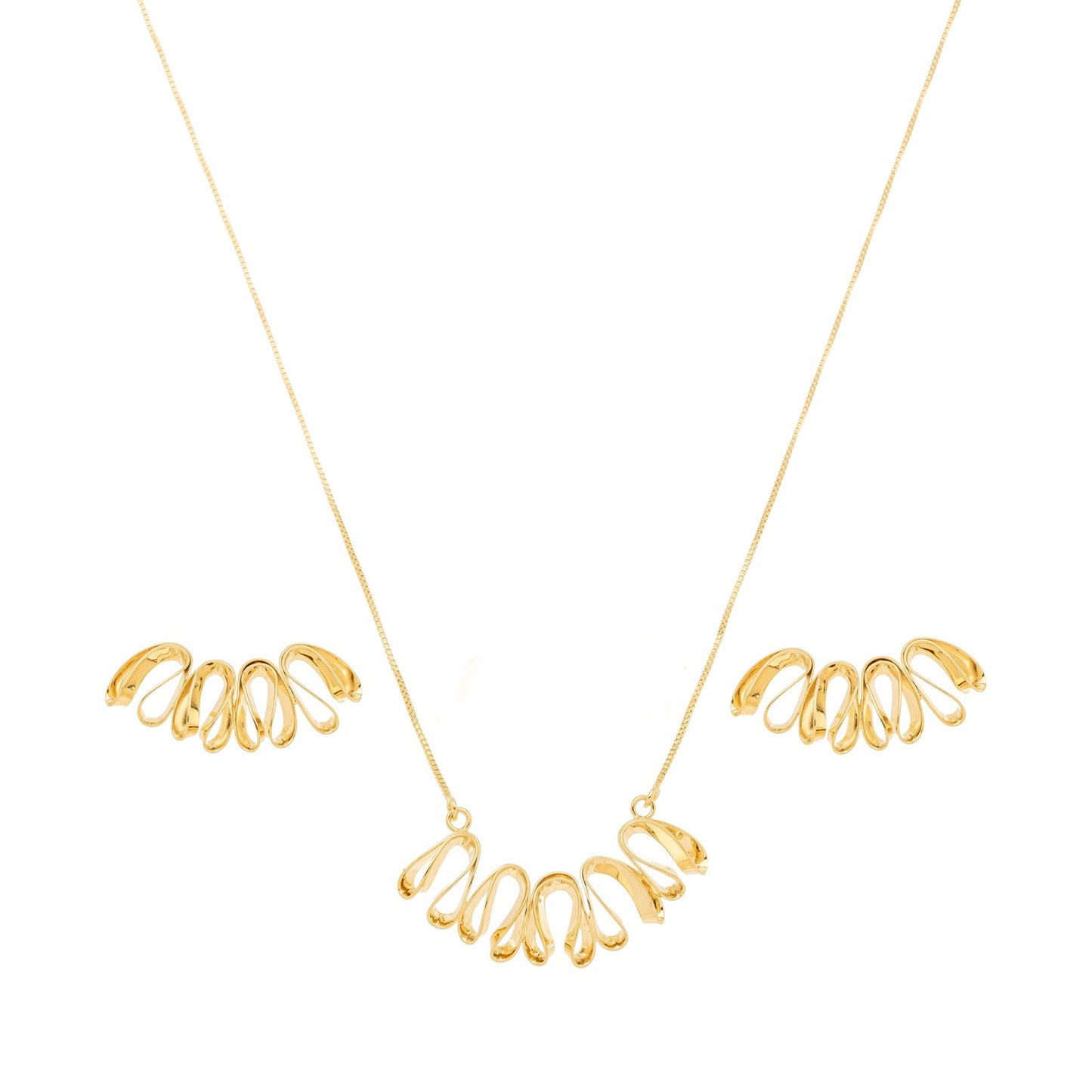 Conjunto de brinco e gargantilha de triângulo banhado a ouro 18k