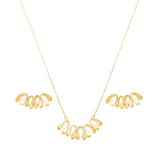 Conjunto de brinco e gargantilha de triângulo banhado a ouro 18k