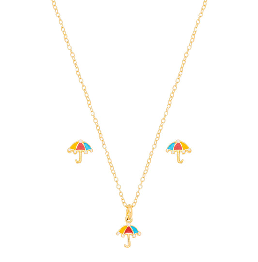 Conjunto guarda chuva resina banhado a ouro 18k - Biju & Cia.