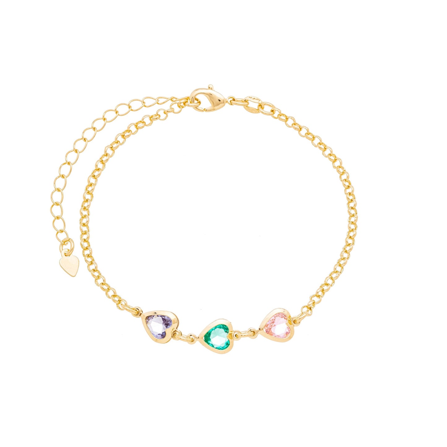 Pulseira com corações coloridos banhada a ouro 18k - Biju & Cia.