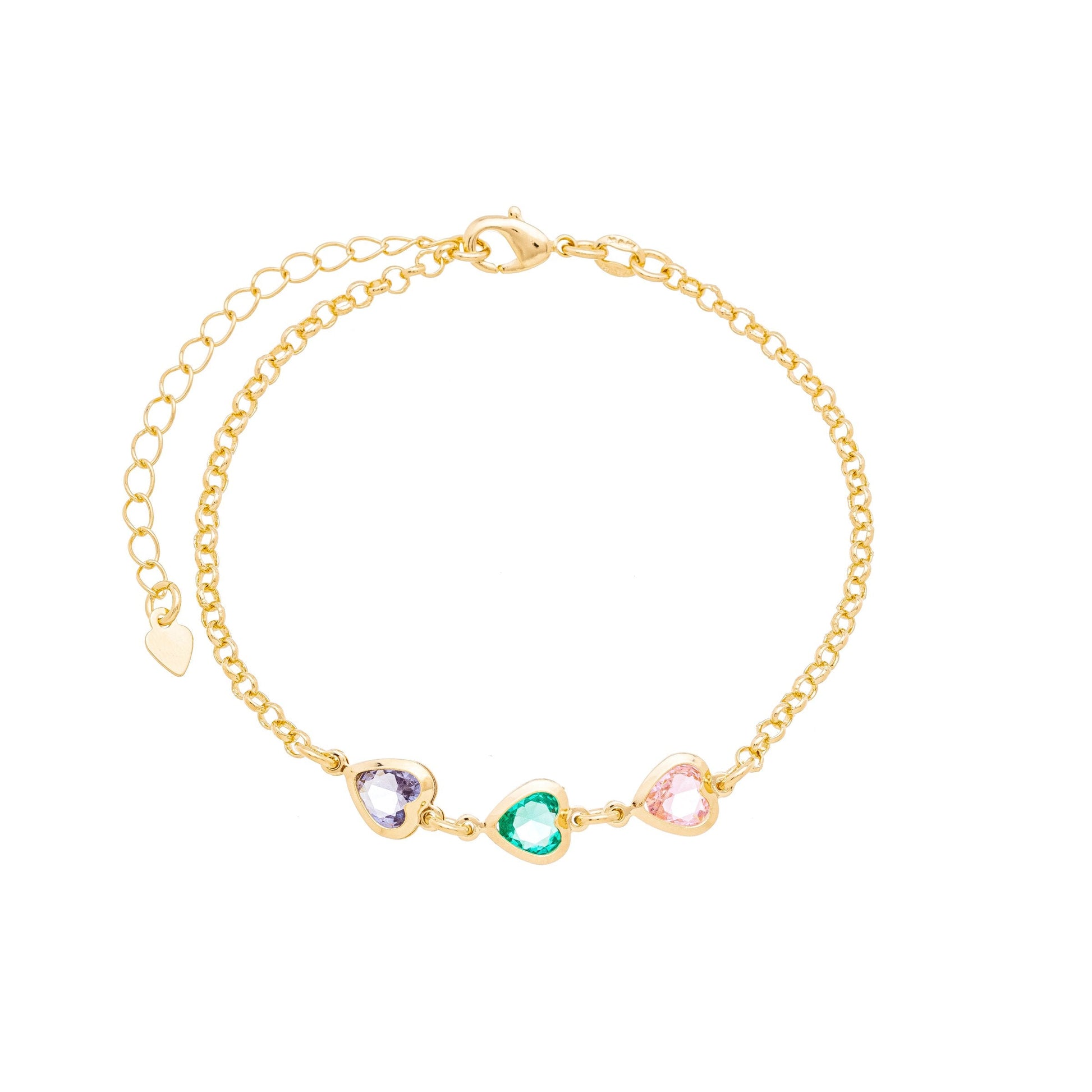 Pulseira com corações coloridos banhada a ouro 18k - Biju & Cia.