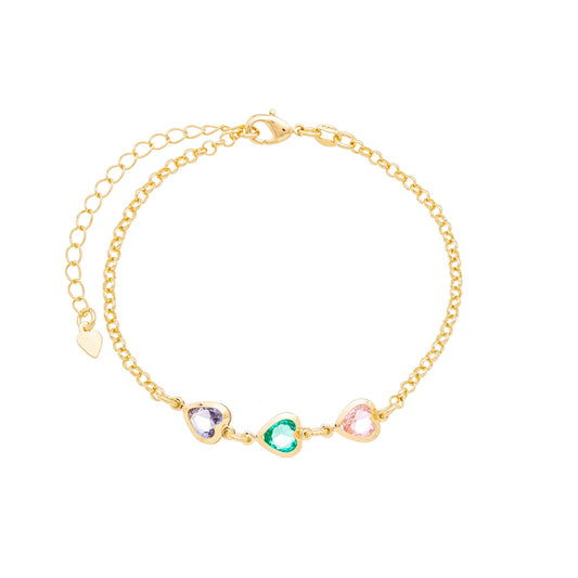 Pulseira com corações coloridos banhada a ouro 18k - Biju & Cia.