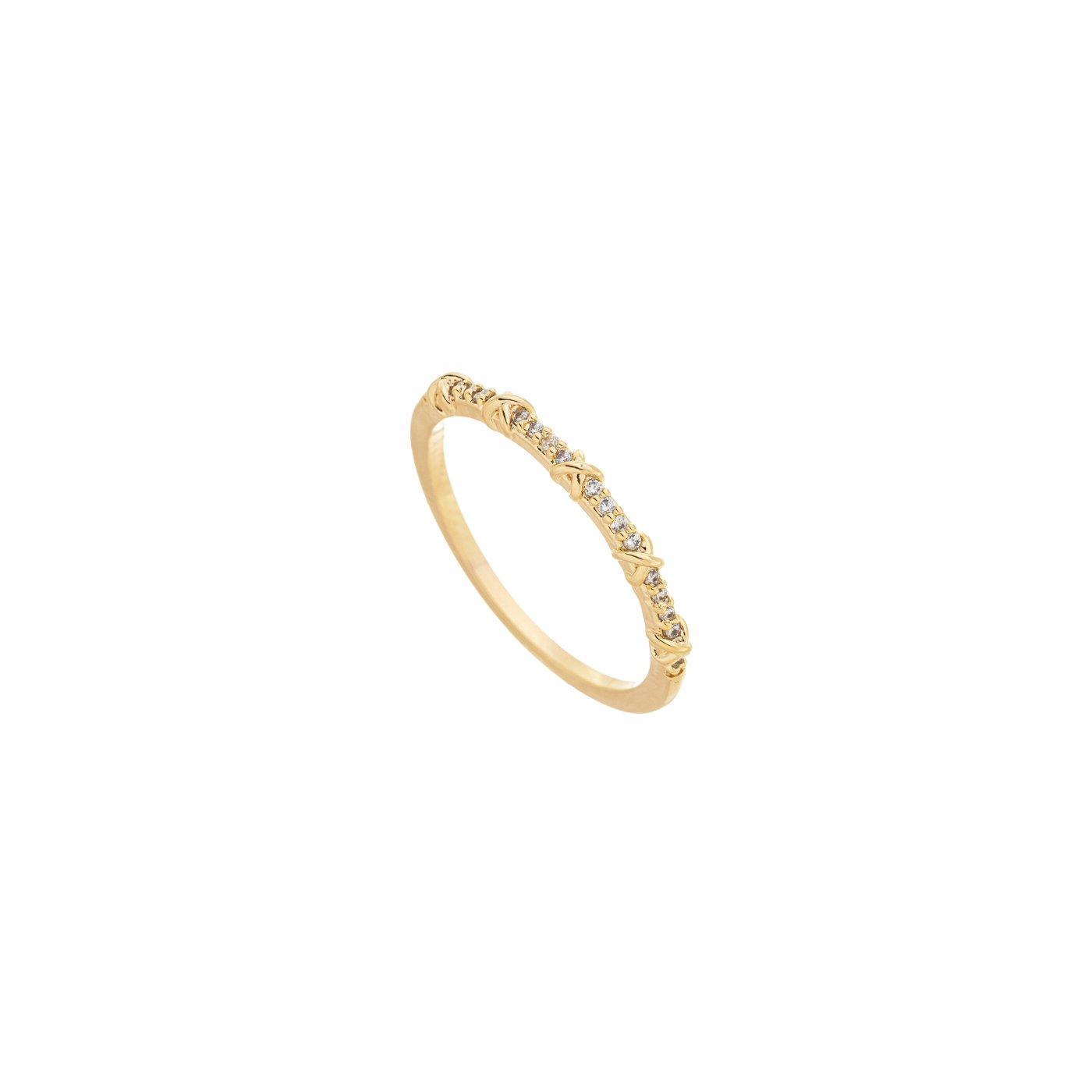 Anel x com zircônias banhado a ouro 18k - Biju & Cia.
