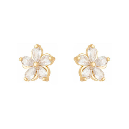Brinco de flor com zircônias banhado a ouro 18k - Biju & Cia.