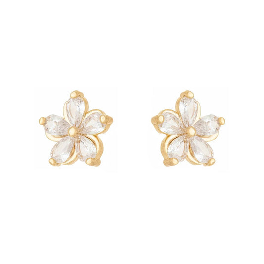 Brinco de flor com zircônias banhado a ouro 18k - Biju & Cia.