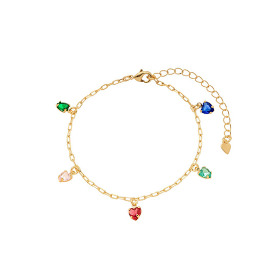 Pulseira corações coloridos banhada a ouro 18k - Biju & Cia.