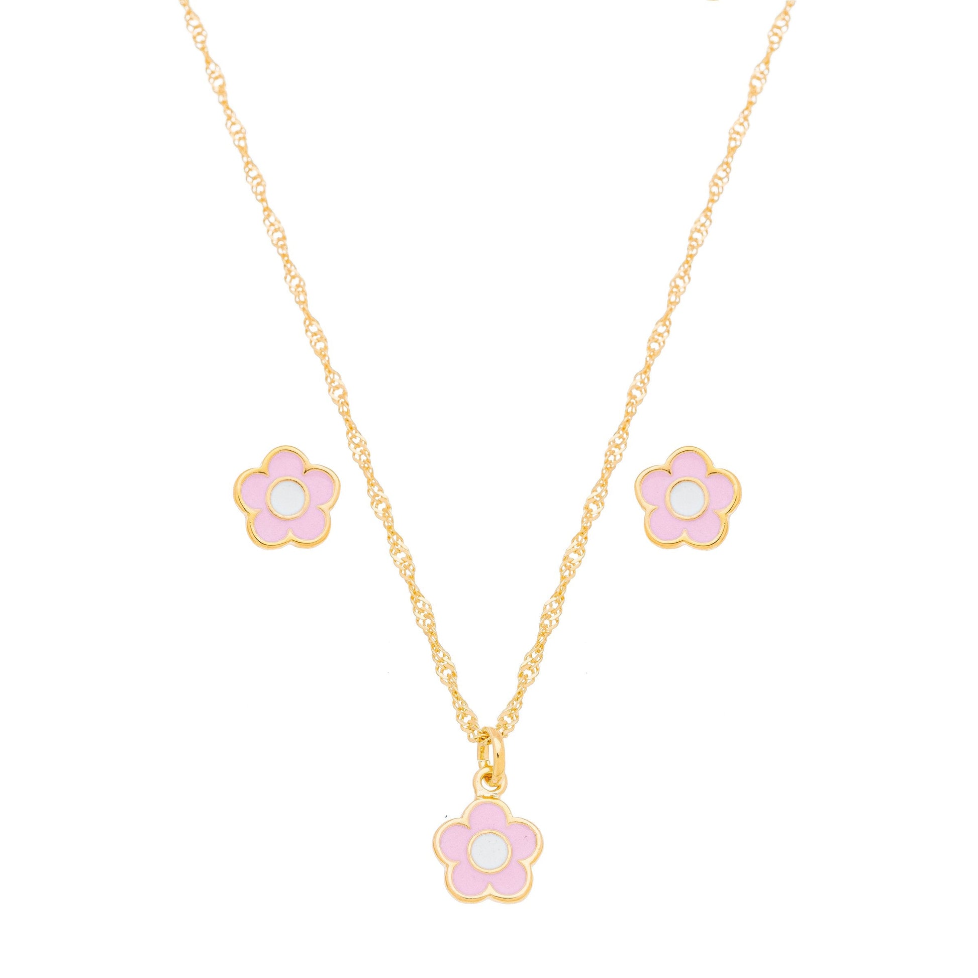 Conjunto de flor com resina colorida banhado a ouro 18k - Biju & Cia.