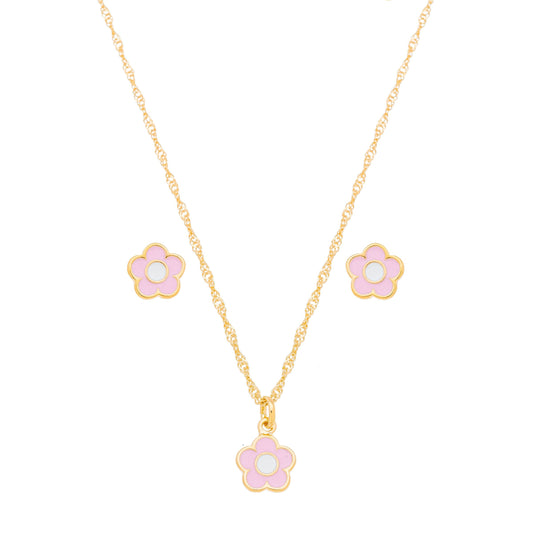 Conjunto de flor com resina colorida banhado a ouro 18k - Biju & Cia.