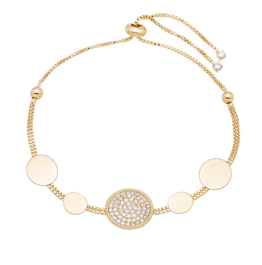Pulseira regulável com zircônias e medalhas banhada a ouro 18k