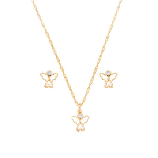 Conjunto anjo com pedra banhado a ouro 18k