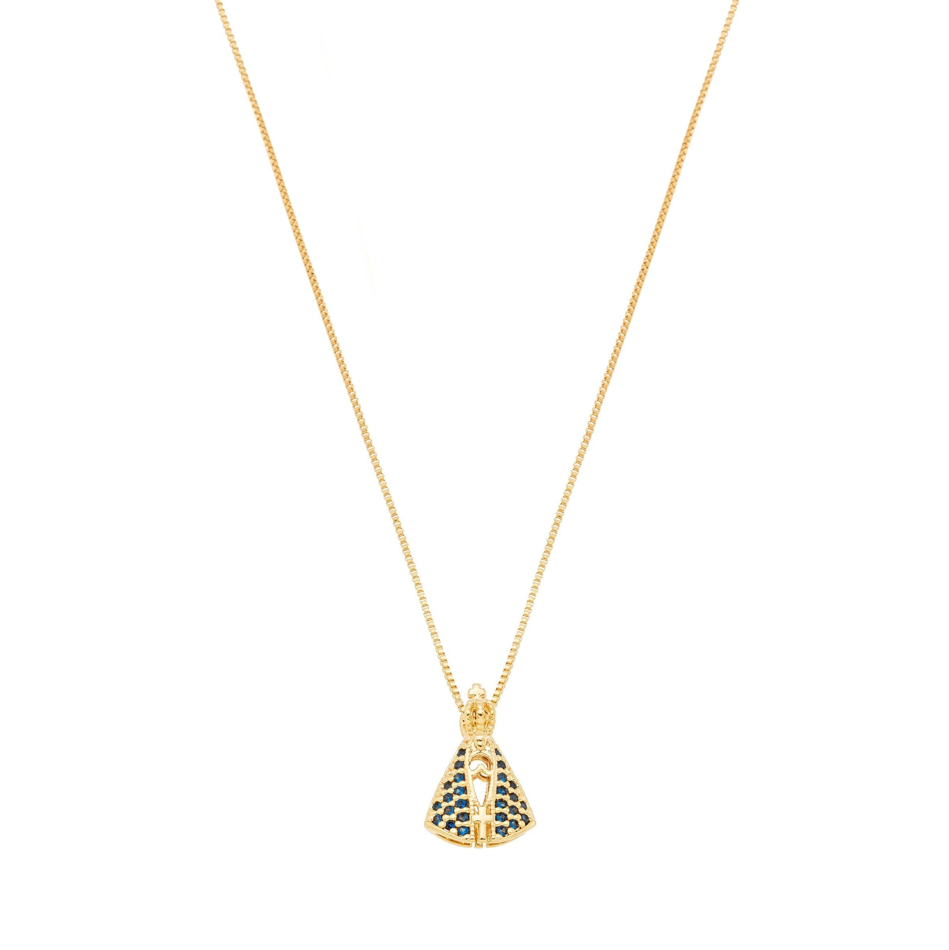 Gargantilha de Nossa Senhora de Aparecida cravejada banhada a ouro 18k - Biju & Cia.