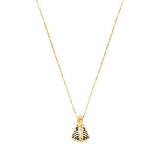 Gargantilha de Nossa Senhora de Aparecida cravejada banhada a ouro 18k - Biju & Cia.