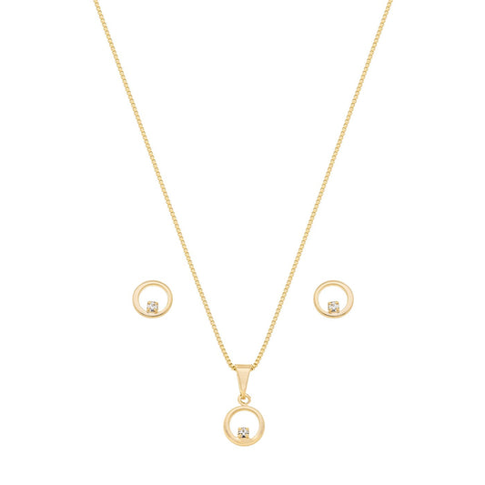 Conjunto cÍrculo com pedra banhado a ouro 18k