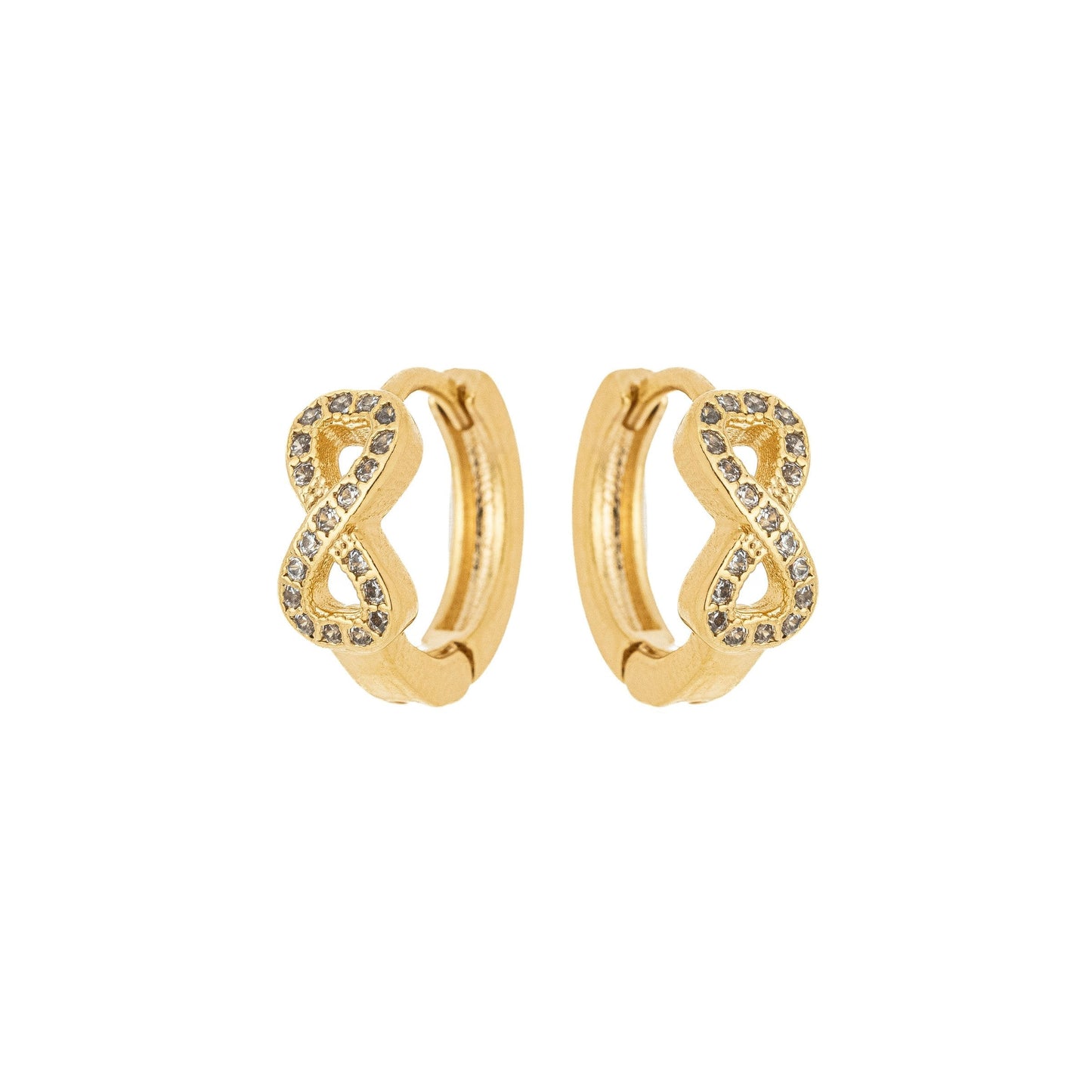 Brinco de argola articulada e infinito de zircônias banhado a ouro 18k - Biju & Cia.