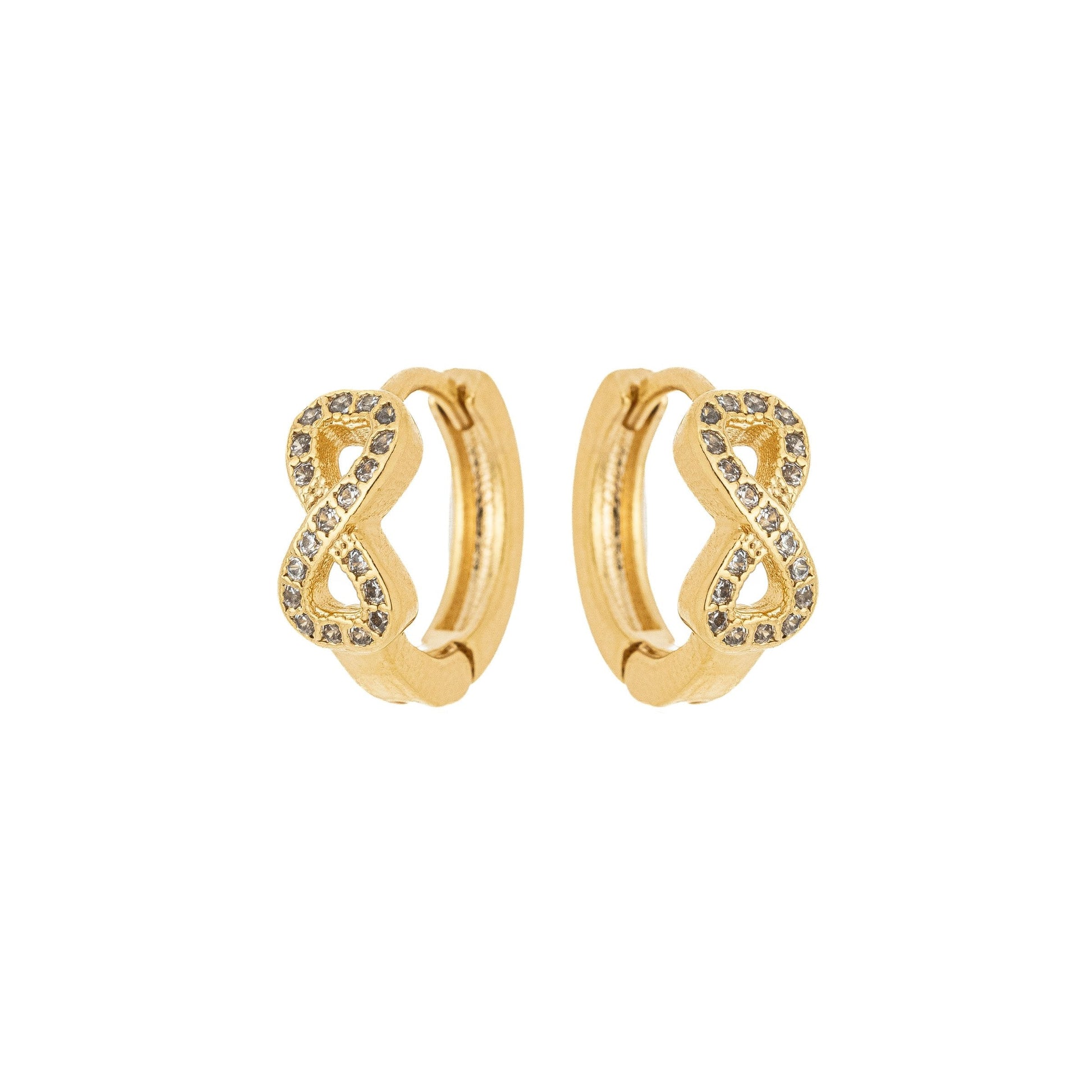 Brinco de argola articulada e infinito de zircônias banhado a ouro 18k - Biju & Cia.