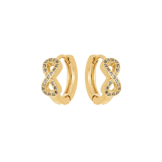 Brinco de argola articulada e infinito de zircônias banhado a ouro 18k - Biju & Cia.