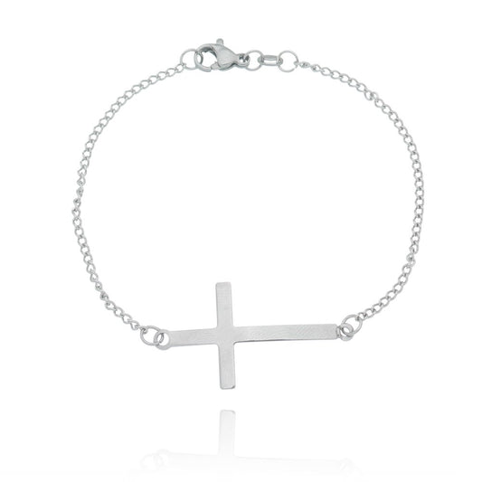 Pulseira cruz em aço inox