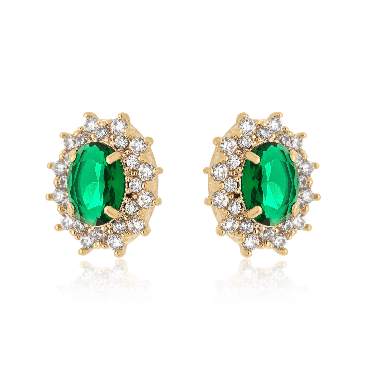 Brinco de pedra com zircônias banhado a ouro 18k - Biju & Cia.