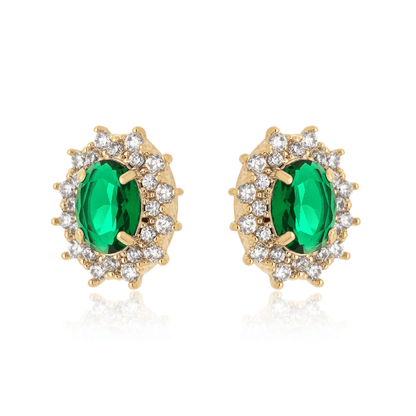 Brinco de pedra com zircônias banhado a ouro 18k - Biju & Cia.