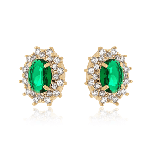 Brinco de pedra com zircônias banhado a ouro 18k - Biju & Cia.