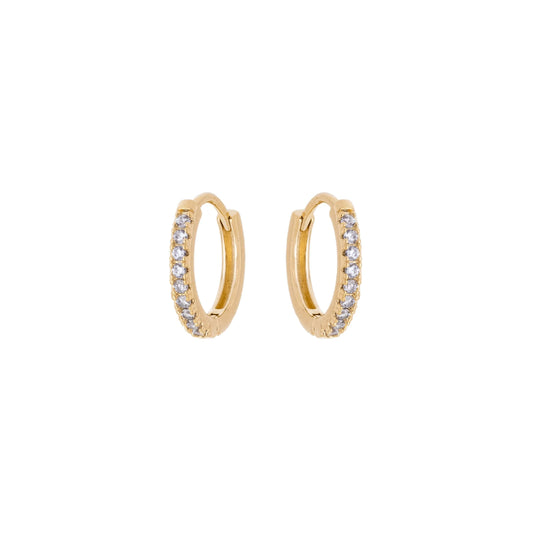 Brinco de argola articulada com zircônias cravejadas banhado a ouro 18k - Biju & Cia.