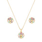 Conjunto de flor com pedras coloridas banhado a ouro 18k - Biju & Cia.