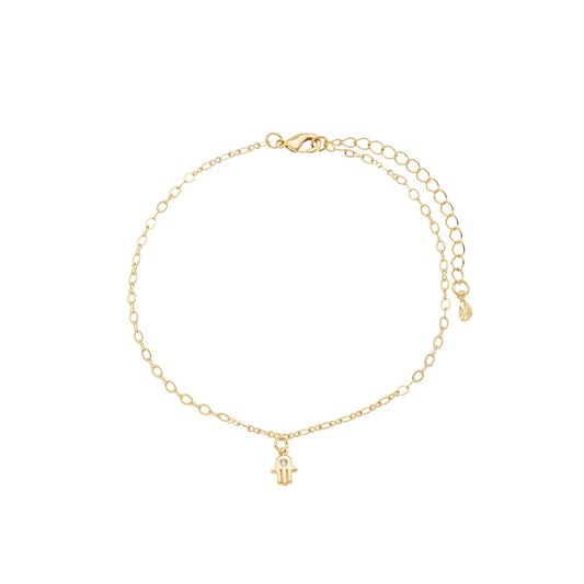 Tornozeleira com mão de fátima banhada a ouro 18k - Biju & Cia.