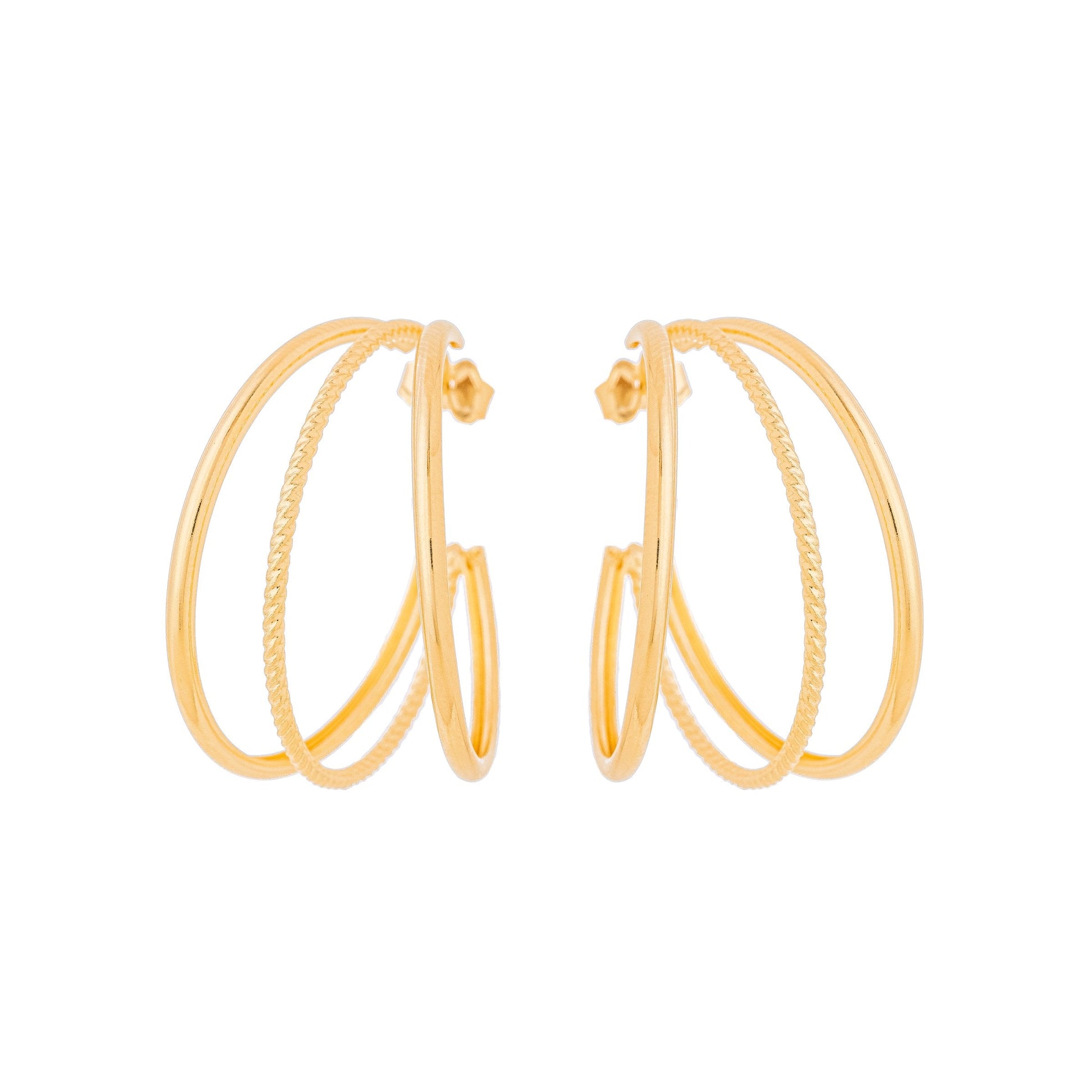 Brinco de argola de 3 fios banhado a ouro 18k - Biju & Cia.