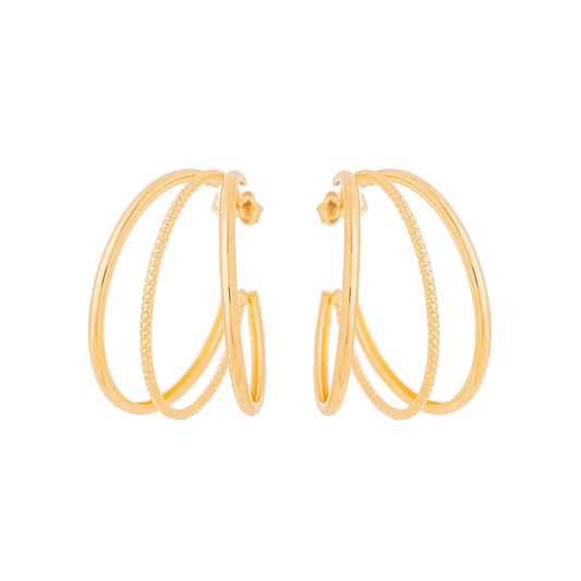 Brinco de argola de 3 fios banhado a ouro 18k - Biju & Cia.