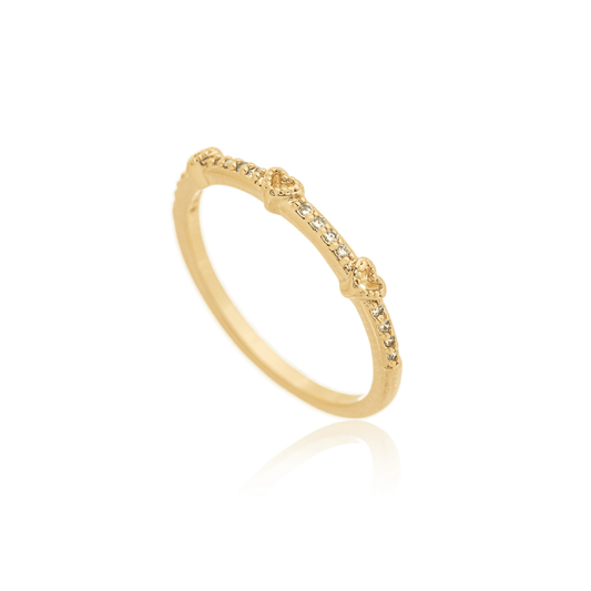 Anel coração com zircônias banhado a ouro 18k