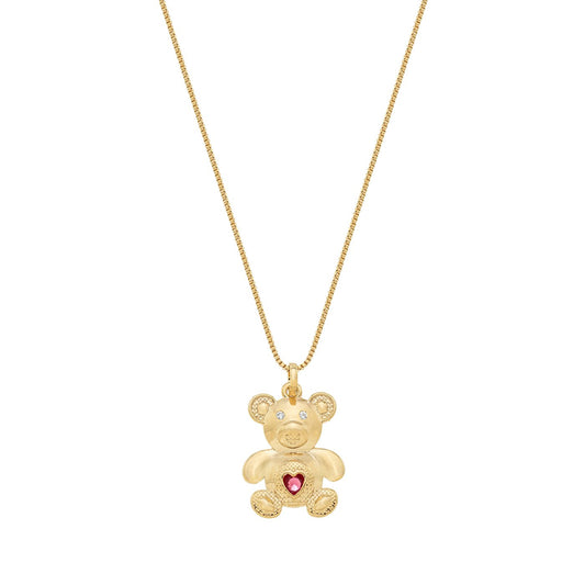 Gargantilha urso com pedra banhada a ouro 18k - Biju & Cia.