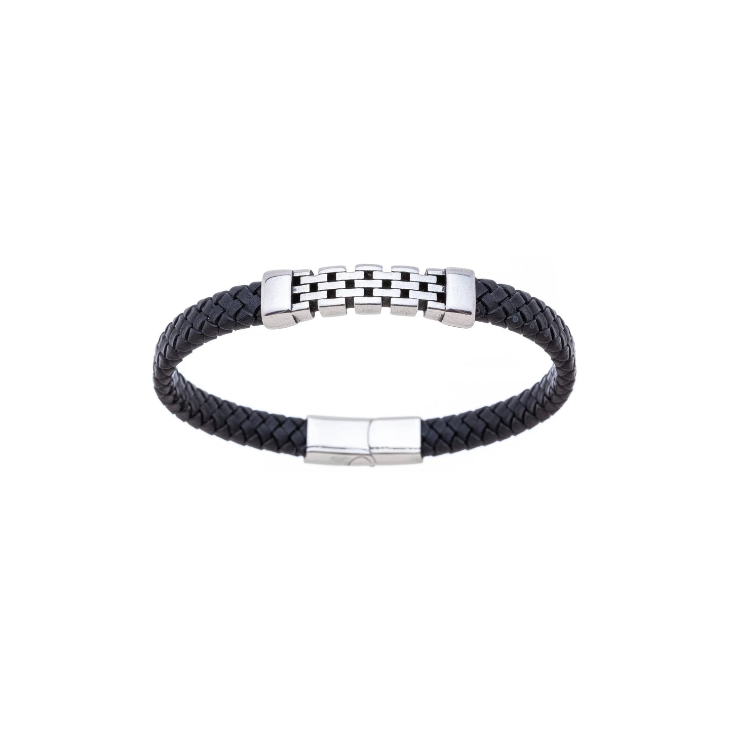 Pulseira com couro masculina em aço inox