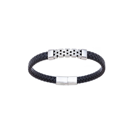 Pulseira com couro masculina em aço inox