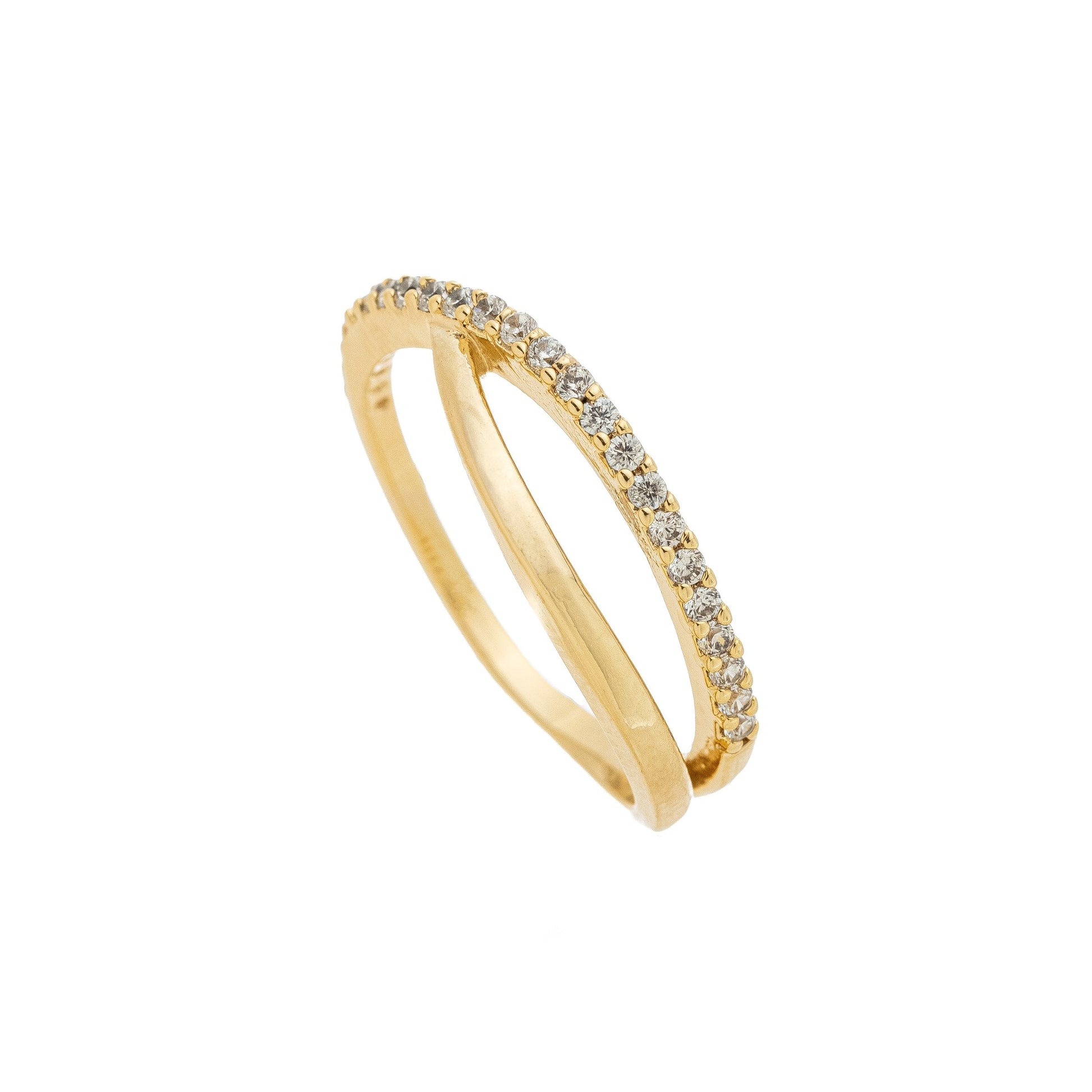 Anel com zircônias banhado a ouro 18k - Biju & Cia.
