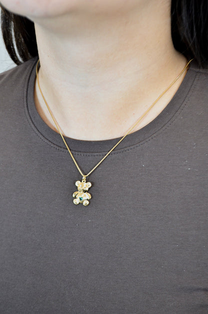 Gargantilha urso com pedra banhada a ouro 18k - Biju & Cia.