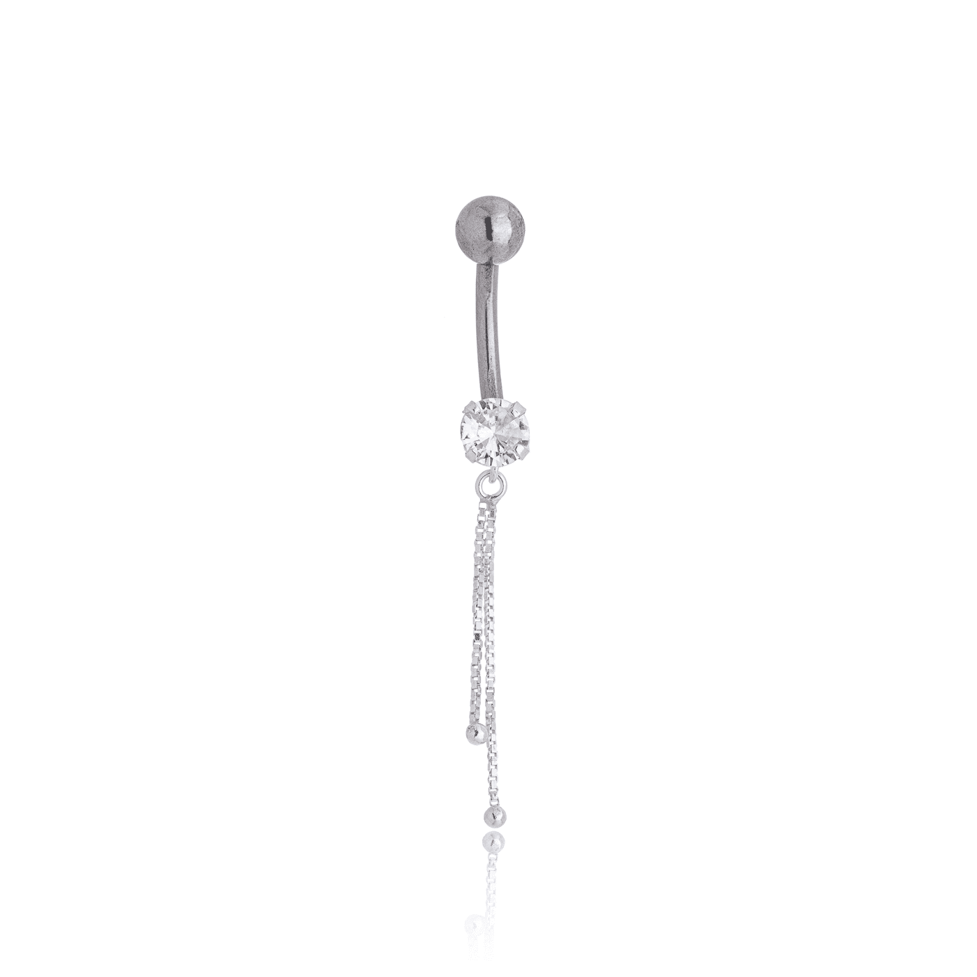 Piercing para umbigo bolinha e zircônia em prata 925 - Biju & Cia.