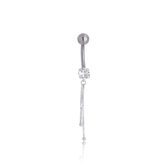 Piercing para umbigo bolinha e zircônia em prata 925 - Biju & Cia.