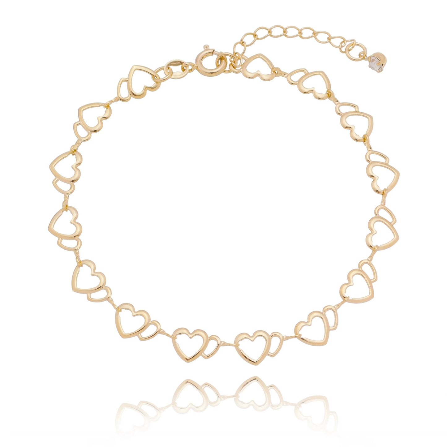 Pulseira com corações banhada a ouro 18k - Biju & Cia.
