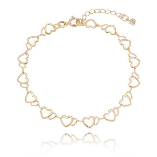 Pulseira com corações banhada a ouro 18k - Biju & Cia.